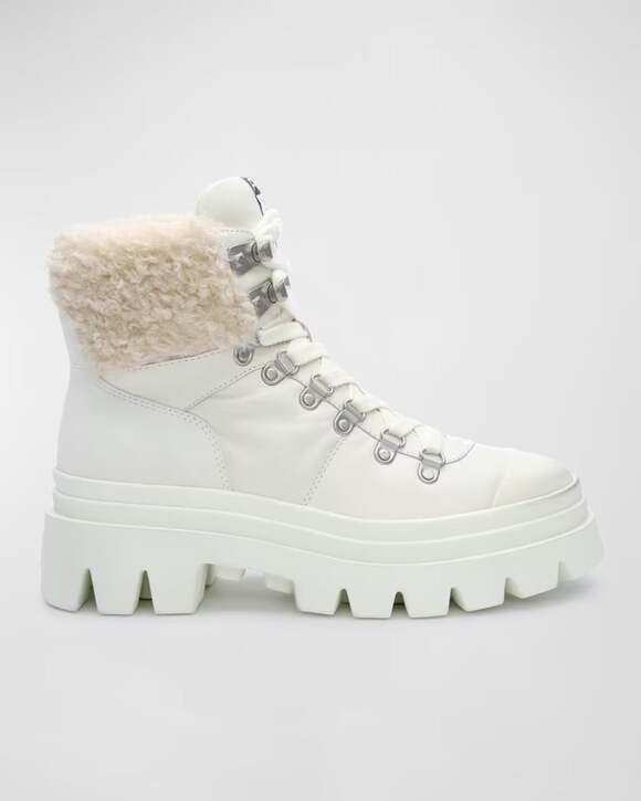 Ash Shoes - Ash Patagonie Women’s Leather Faux Fur Hiking Boots Size 38 White